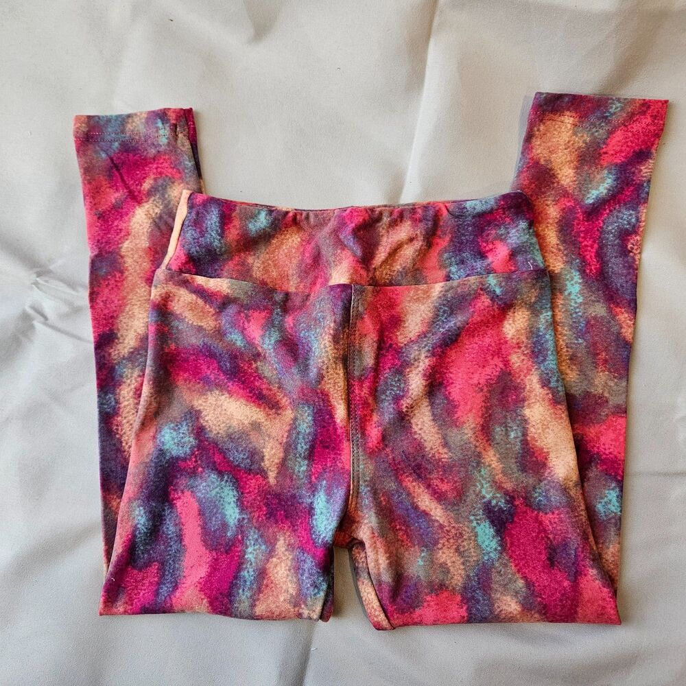 LuLaRoe Kids Berry Watercolor Tie-Dye Leggings Size S/M 3T-4T